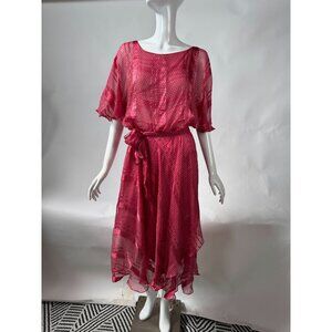 Vintage The Silk Farm Pink Polka Dot Silk Dress Handkerchief Hem Size 10